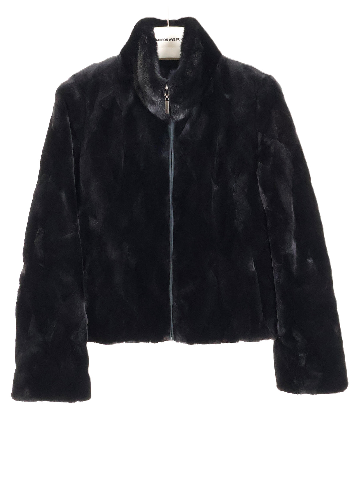 NEW BLACK DYED SHEARED MINK JACKET W/ LONG HAIR MINK STAND COLLAR REVERSIBLE TO PUFFER
