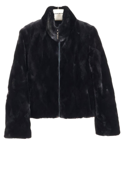 NEW BLACK DYED SHEARED MINK JACKET W/ LONG HAIR MINK STAND COLLAR REVERSIBLE TO PUFFER