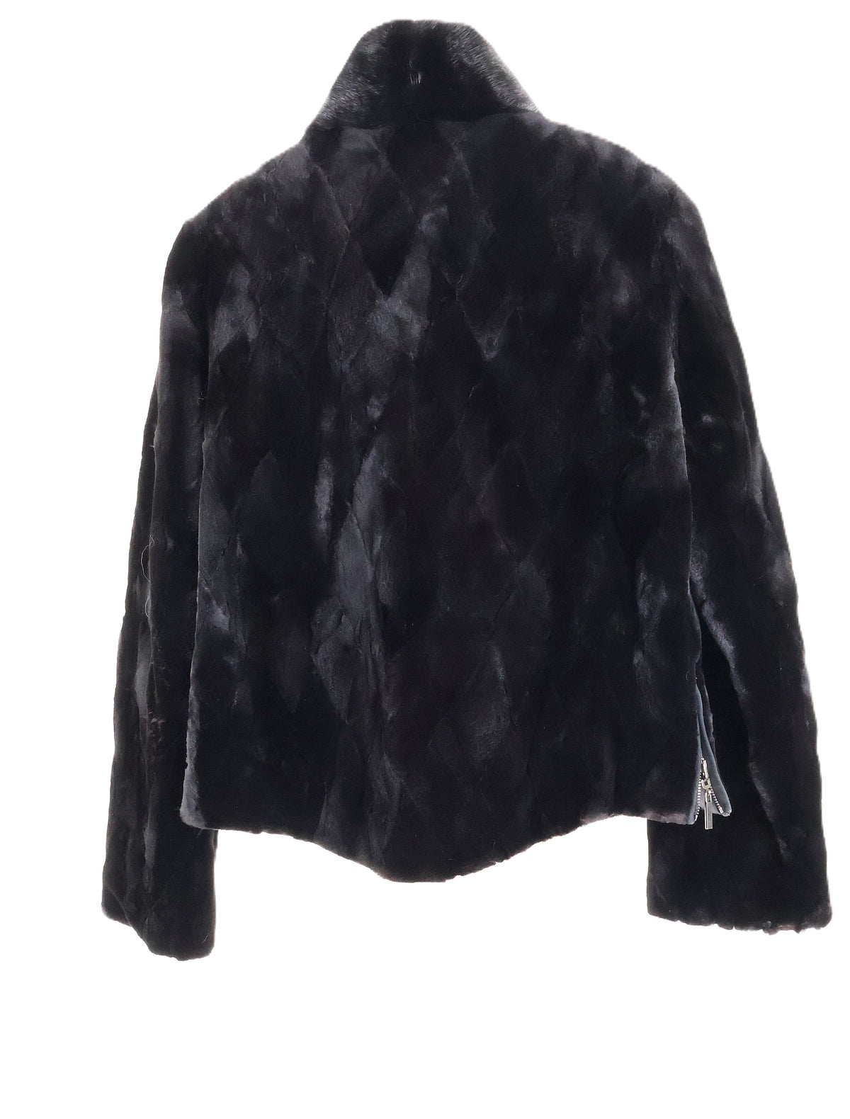 NEW BLACK DYED SHEARED MINK JACKET W/ LONG HAIR MINK STAND COLLAR REVERSIBLE TO PUFFER
