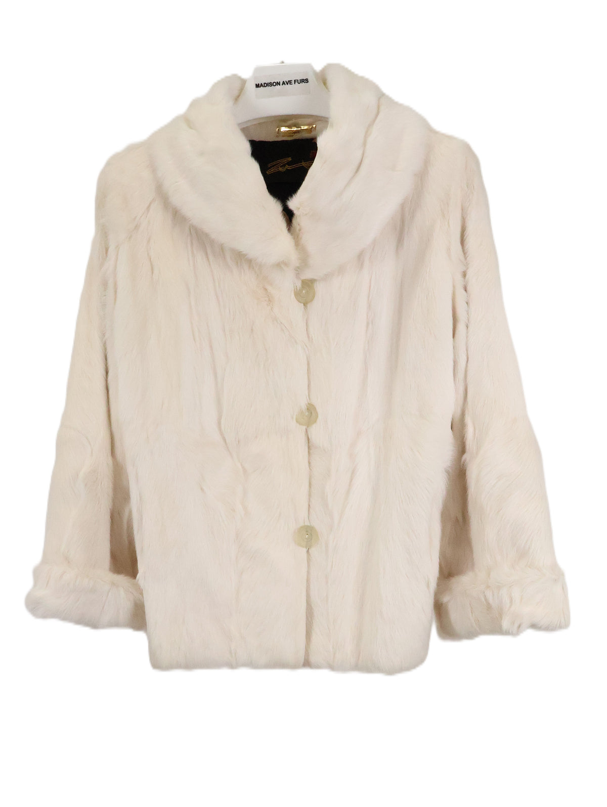 PRE-OWNED ZUKI WHITE KID SKIN JACKET W/ PORTRAIT COLLAR & TURN BACK CUFFS
