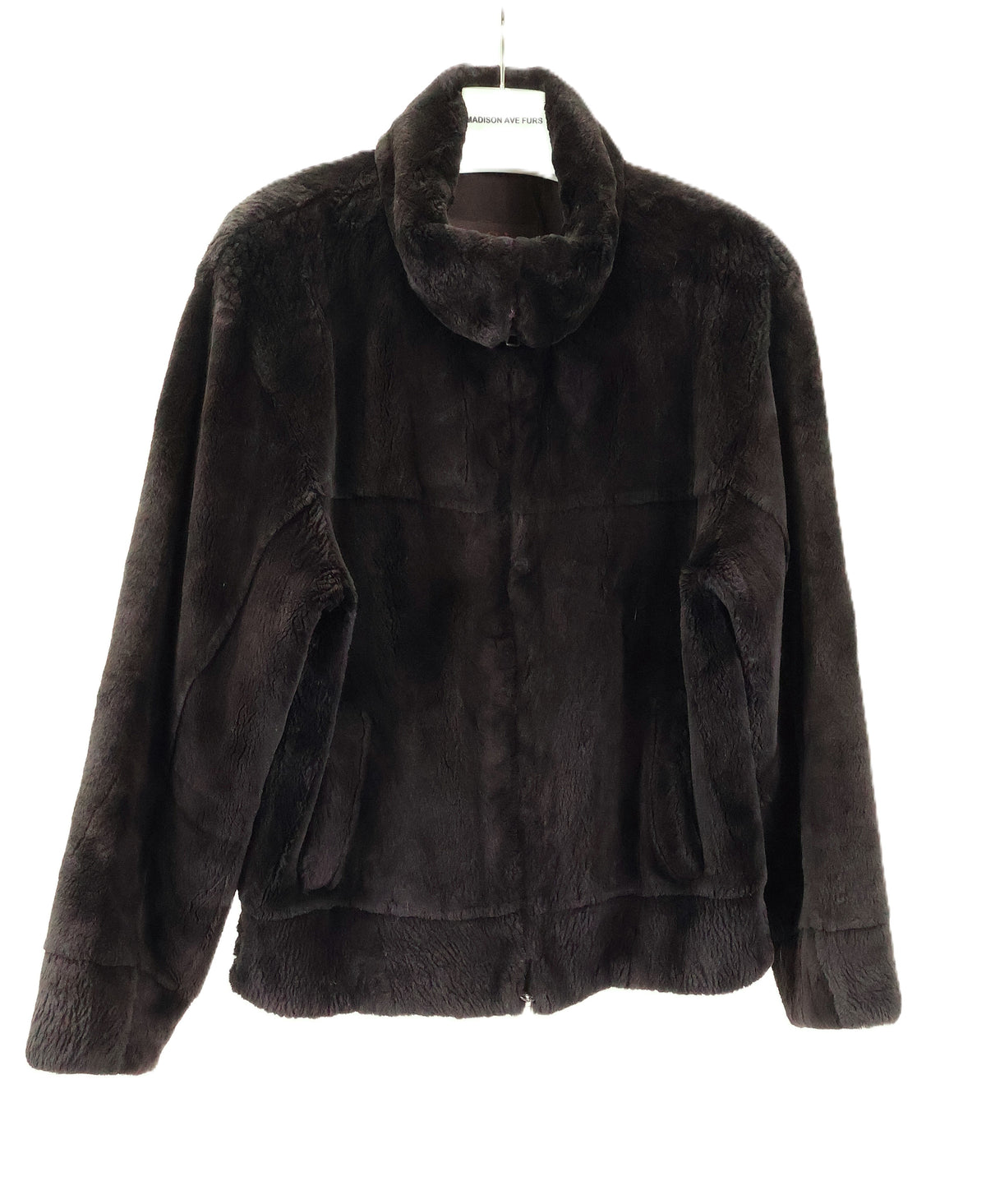 PRE-OWNED MEN'S BROWN DYED SHEARED NUTRIA BOMBER JACKET W/ WING COLLAR & BANDED CUFFS