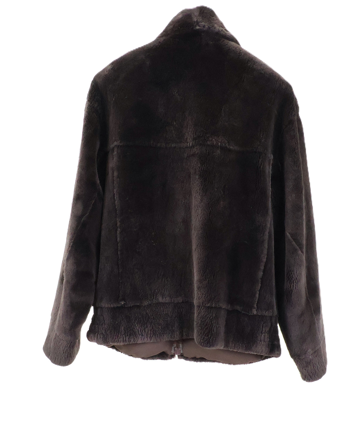 PRE-OWNED MEN'S BROWN DYED SHEARED NUTRIA BOMBER JACKET W/ WING COLLAR & BANDED CUFFS