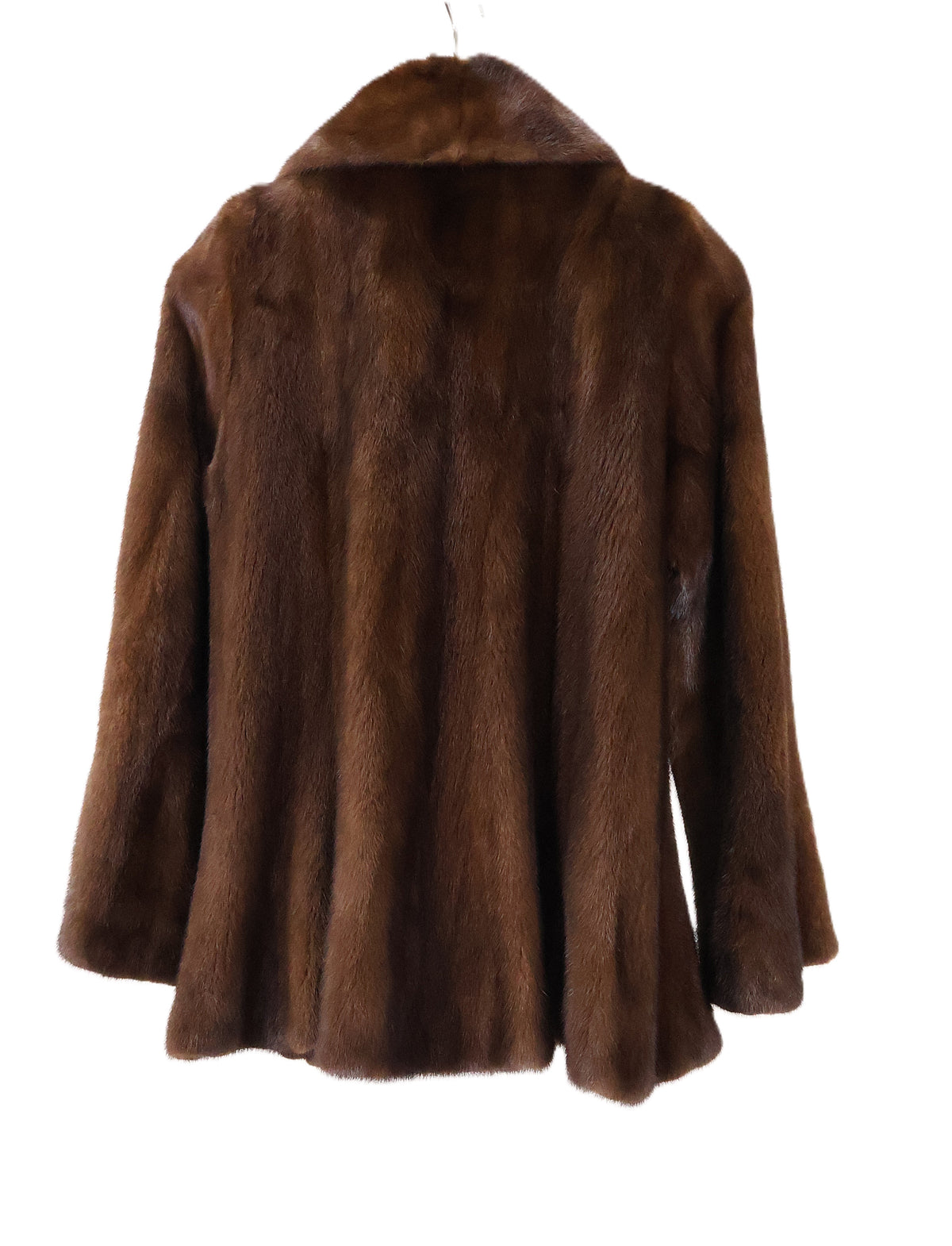 PRE-OWNED DEMI BUFF MINK TRUMPET JACKET W/ RUFFLED WING COLLAR & BELL SLEEVES
