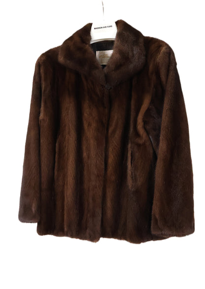 PRE-OWNED MAHOGANY MINK JACKET W/ WING COLLAR & STRAIGHT SLEEVES