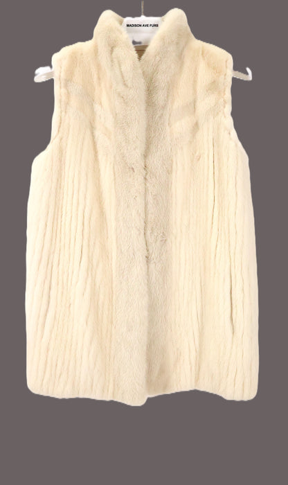 PRE-OWNED BEIGE RIBBED MINK VEST W/ STAND COLLAR