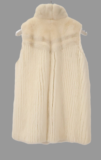 PRE-OWNED BEIGE RIBBED MINK VEST W/ STAND COLLAR