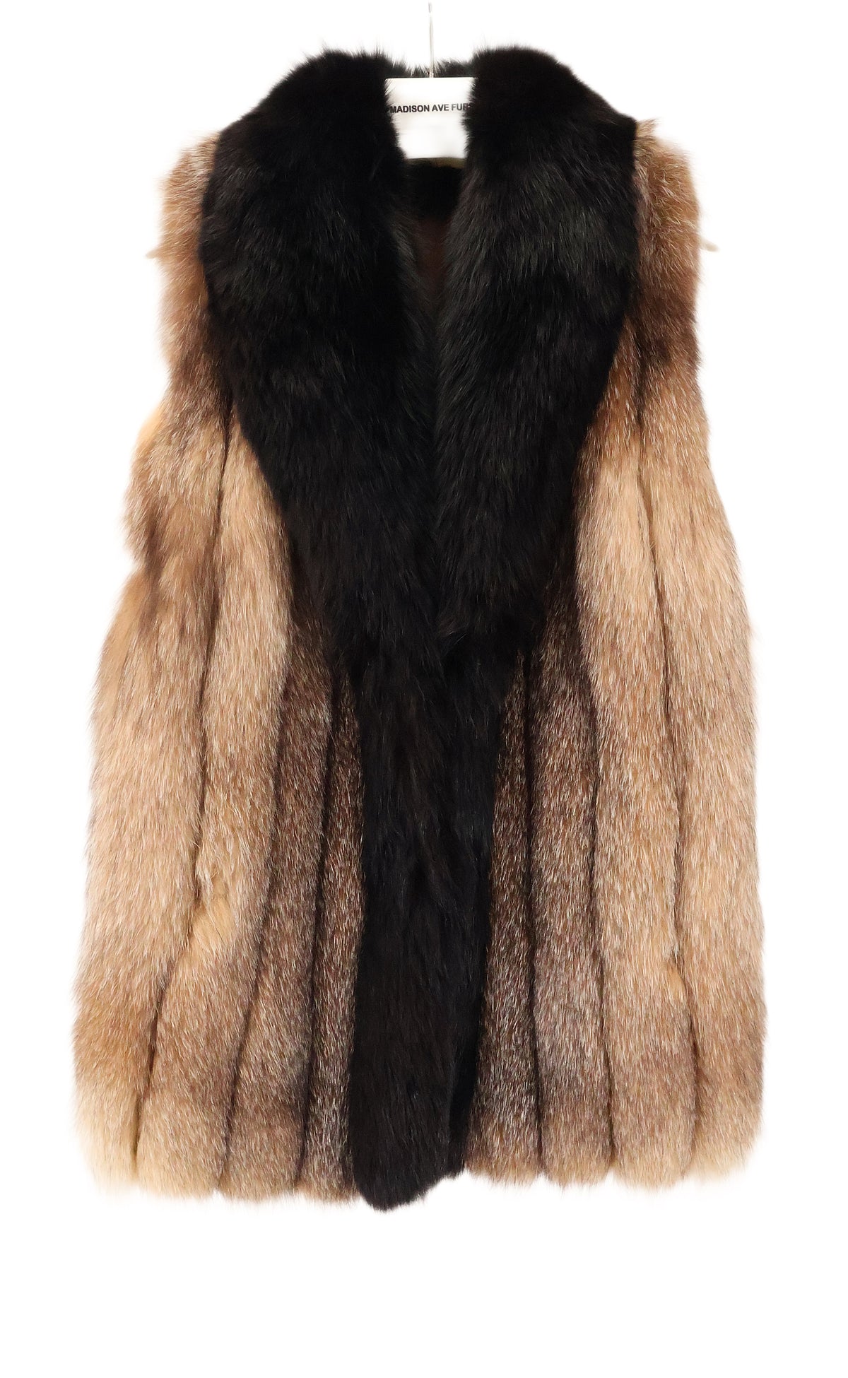 PRE-OWNED CRYSTAL FOX VEST W/ BLACK FOX SHAWL COLLAR & TUXEDO FRONT