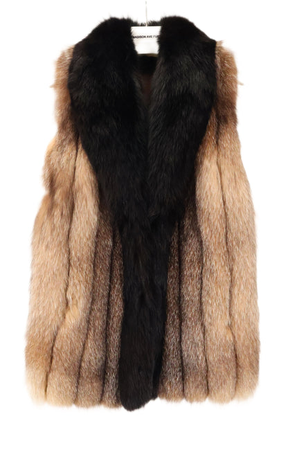 PRE-OWNED CRYSTAL FOX VEST W/ BLACK FOX SHAWL COLLAR & TUXEDO FRONT