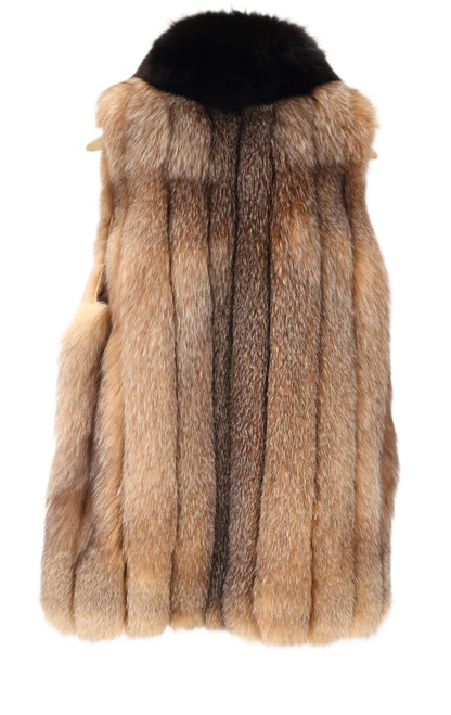 PRE-OWNED CRYSTAL FOX VEST W/ BLACK FOX SHAWL COLLAR & TUXEDO FRONT