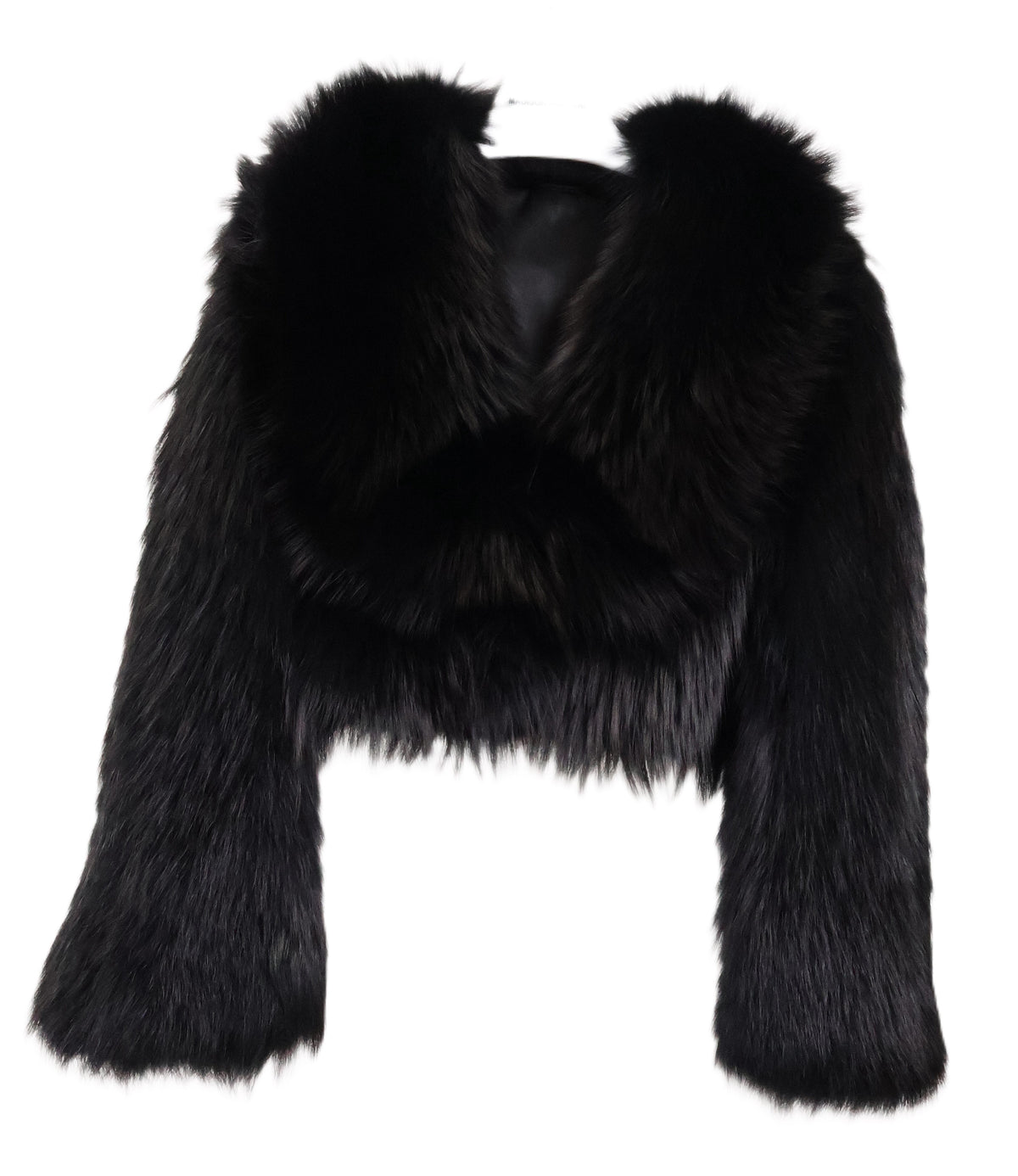 NEW BLACK SILVER DYED FEATHERED FOX BOLERO W/ SHAWL COLLAR