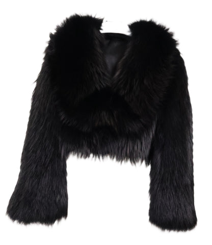 NEW BLACK SILVER DYED FEATHERED FOX BOLERO W/ SHAWL COLLAR
