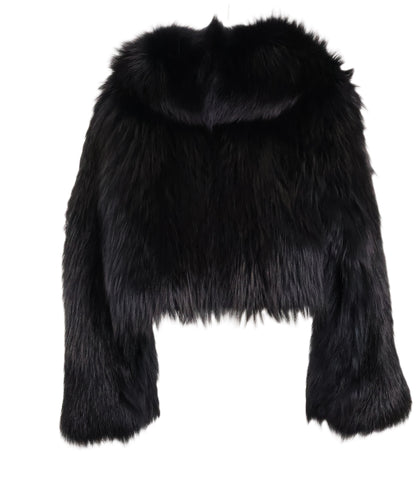 NEW BLACK SILVER DYED FEATHERED FOX BOLERO W/ SHAWL COLLAR