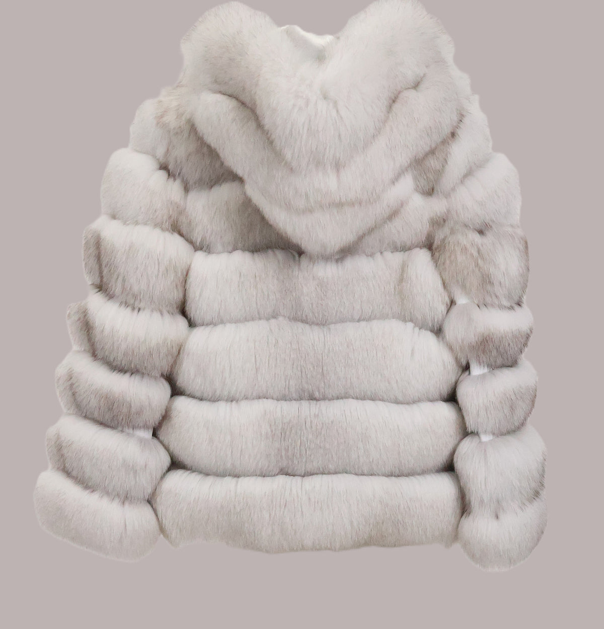 NEW NATURAL BLUE FOX HORIZONTAL JACKET W/ DETACHABLE HOOD & SLEEVES