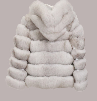 NEW NATURAL BLUE FOX HORIZONTAL JACKET W/ DETACHABLE HOOD & SLEEVES