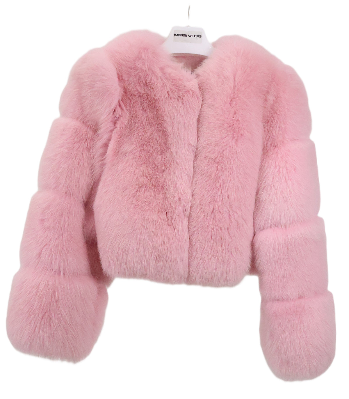 NEW PINK DYED FOX COLLARLESS BOLERO W/ HORIZONTAL SLEEVES