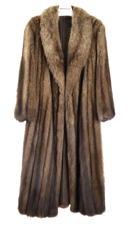 PRE-OWNED NATURAL FISHER COAT W/ SHAWL COLLAR & STRAIGHT SLEEVE