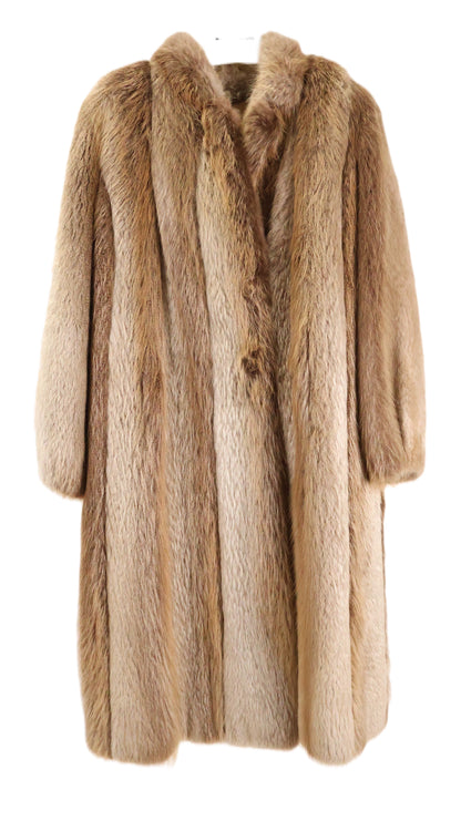 PRE-OWNED BLOND BEAVER COAT W/ NOTCH COLLAR & ELASTIC SLEEVE FINISH