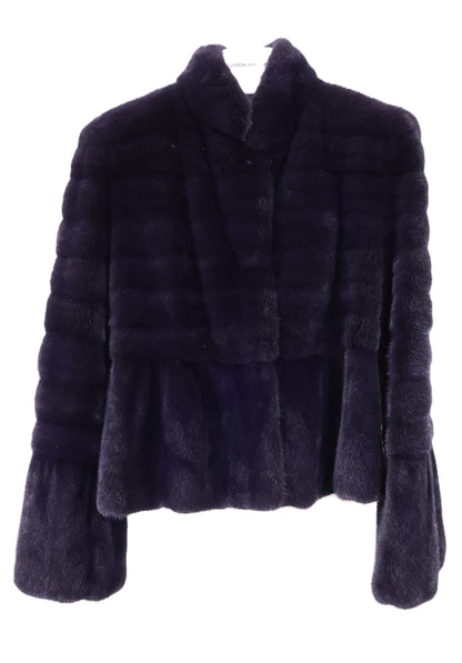 PRE-OWNED BISANG PURPLE DYED HORIZONTAL MINK JACKET W/ STAND COLLAR & BELL SLEEVES