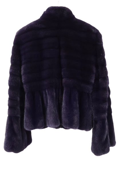 PRE-OWNED BISANG PURPLE DYED HORIZONTAL MINK JACKET W/ STAND COLLAR & BELL SLEEVES
