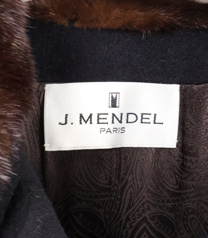 PRE-OWNED J. MENDEL BLACK CASHMERE COAT W/ MAHOGANY MINK WING COLLAR & TURN BACK CUFFS & BACK WAIST BELT