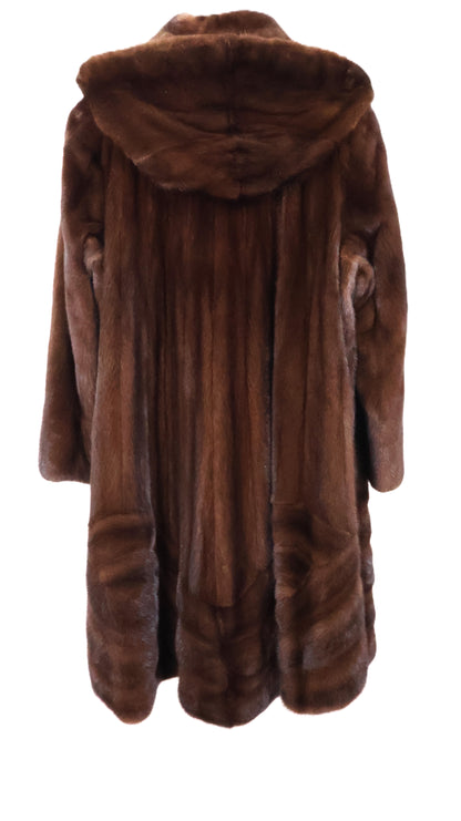 PRE-OWNED DEMI BUFF DIRECTIONAL SWING MINK  W/ WING COLLAR & DETACHABLE MINK HOOD & STRAIGHT SLEEVES