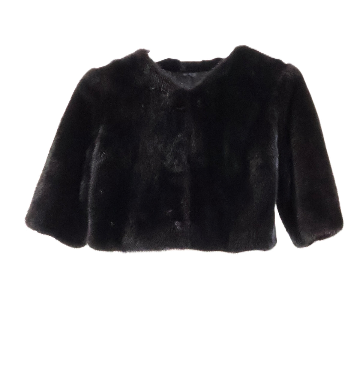 NEW BLACK MINK COLLARLESS BOLERO W/ 3/4 SLEEVES