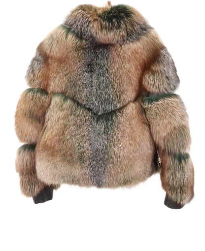 NEW DEEP GREEN FROST FOX JACKET , SIDE LEATHER ZIPPER SLITS W/ WING COLLAR & HORIZONTAL SLEEVES