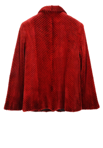 PRE-OWNED FERAUD RED GROOVED SHEARED BEAVER JACKET W/ WING COLLAR & STRAIGHT SLEEVES