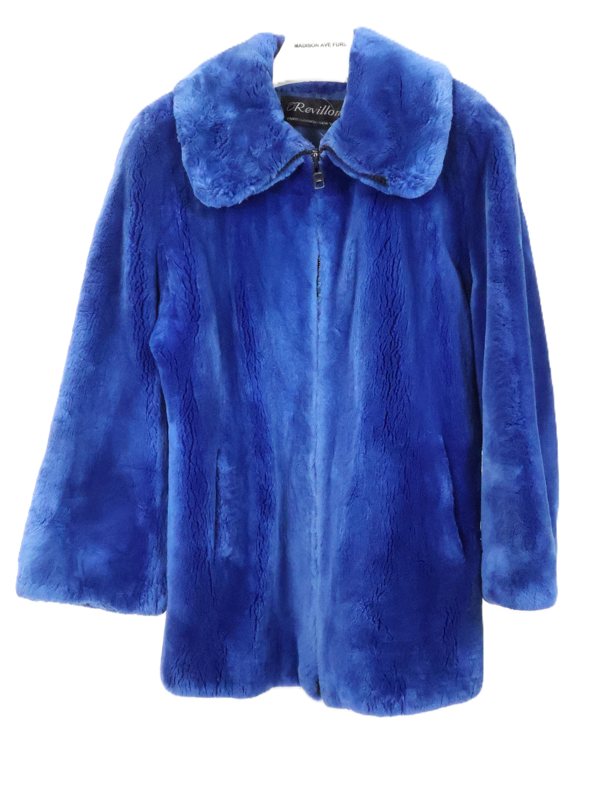 PRE-OWNED ROYAL BLUE DYED SHEARED BEAVER ZIPPER JACKET W/ WIONG COLLAR & STRAIGHT SLEEVES