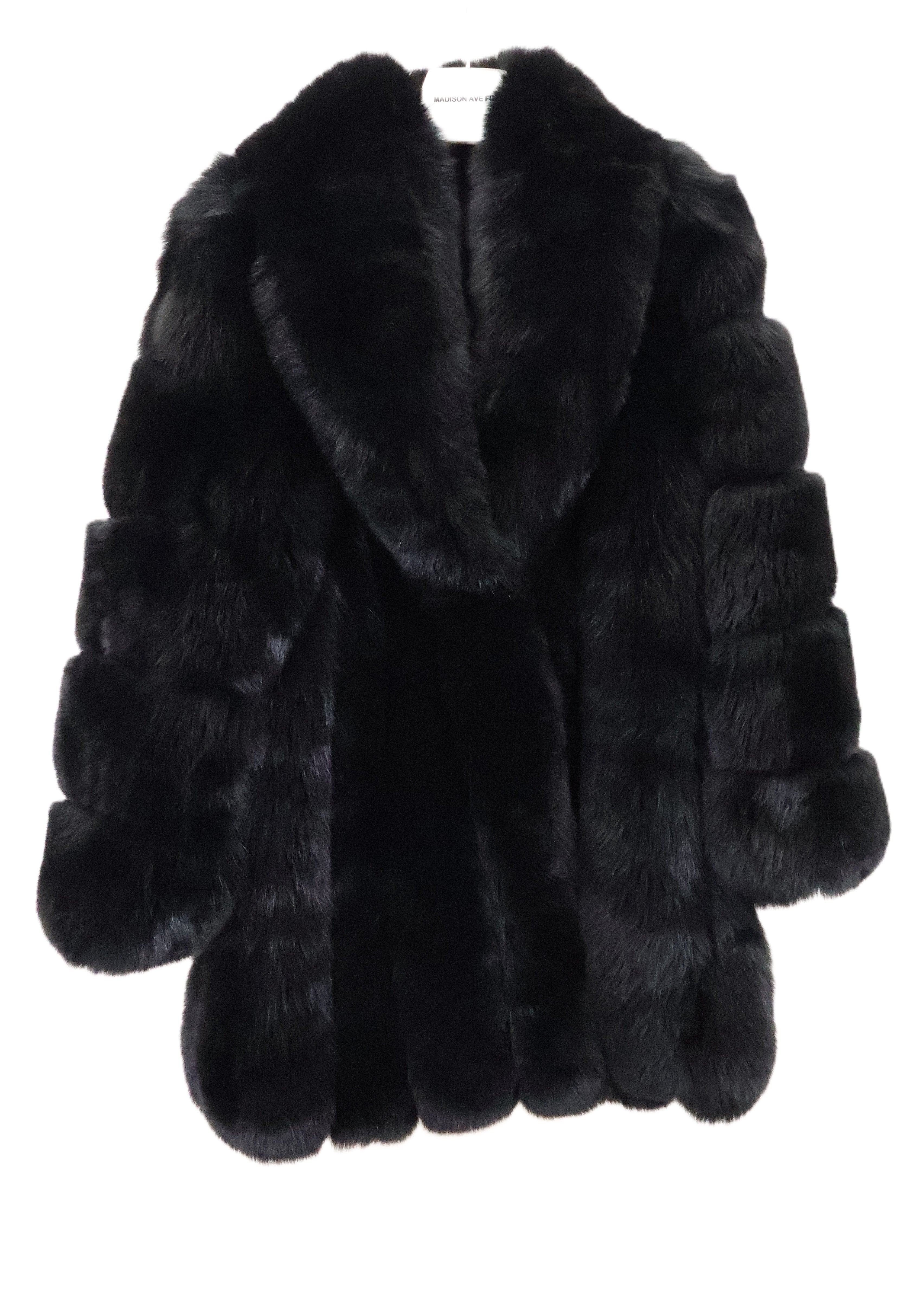 NEW MEN'S BLACK DYED FOX 3/4 JACKET W/ SHAWL JACKET & HORIZONTAL