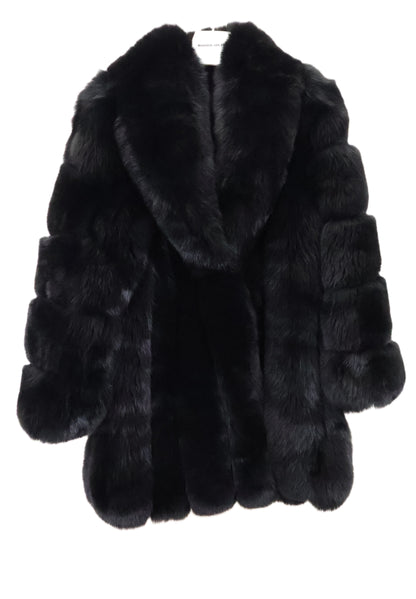 NEW MEN'S BLACK DYED FOX 3/4 JACKET W/ SHAWL JACKET & HORIZONTAL SLEEVES