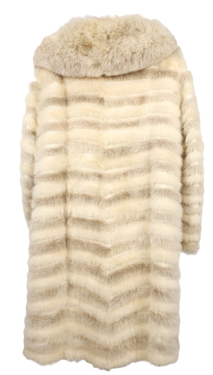 PRE-OWNED TWO-TONE MINK SECTION W/ ZIP OFF HEM , FOX  SHAWL COLLAR & LEATHER WRAP BELT
