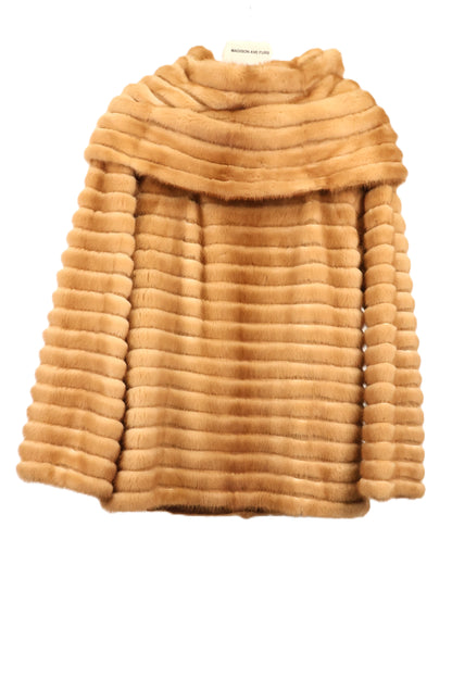 PRE-OWNED WHISKEY DYED MINK HORIZONTAL PULLOVER W/ FOLD OVER NECK