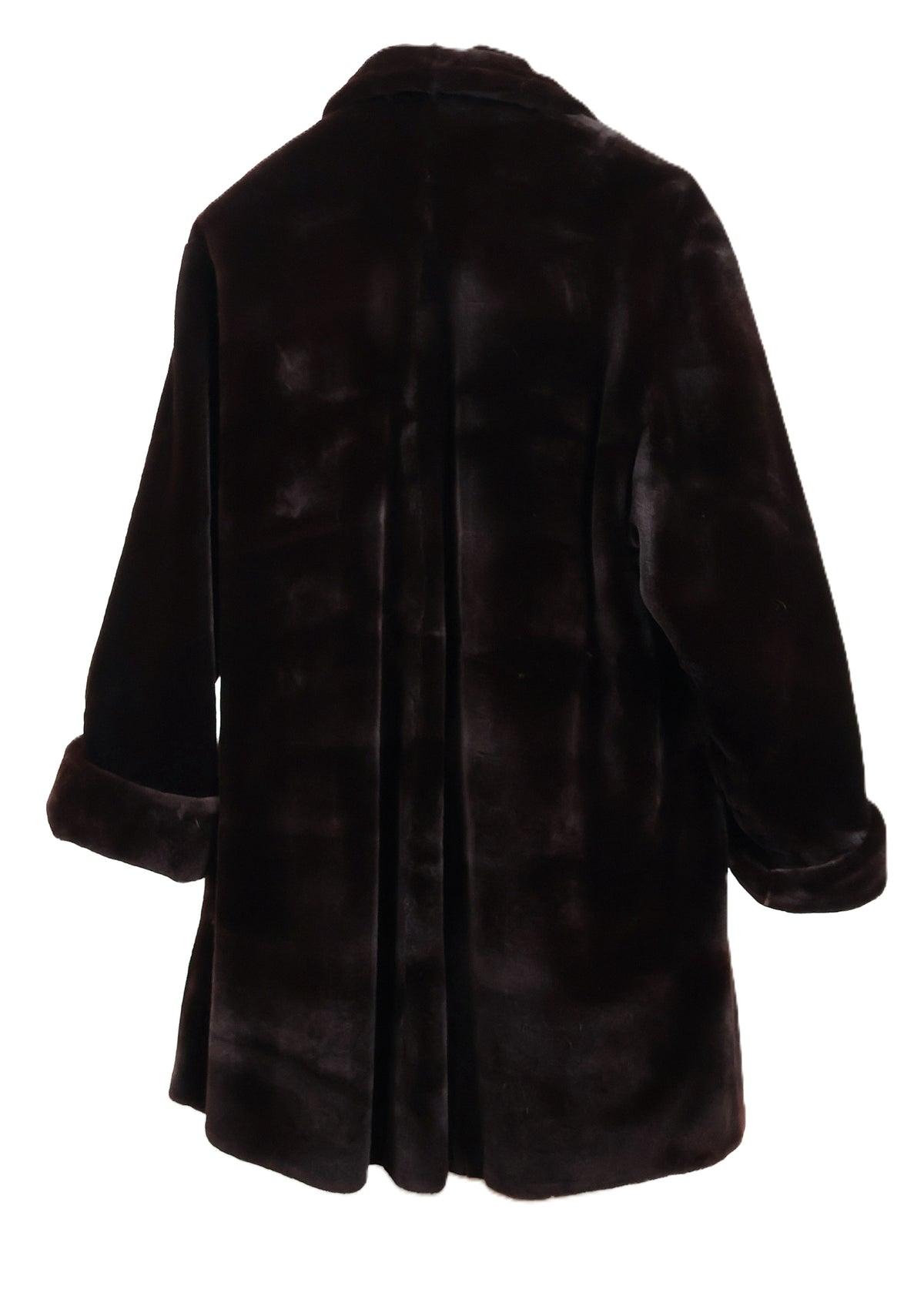 PRE-OWNED J.MENDEL MATARA DYED SHEARED MINK REVERSIBLE TO TAFFETA W/ WING COLLAR & TURN BACK CUFFS