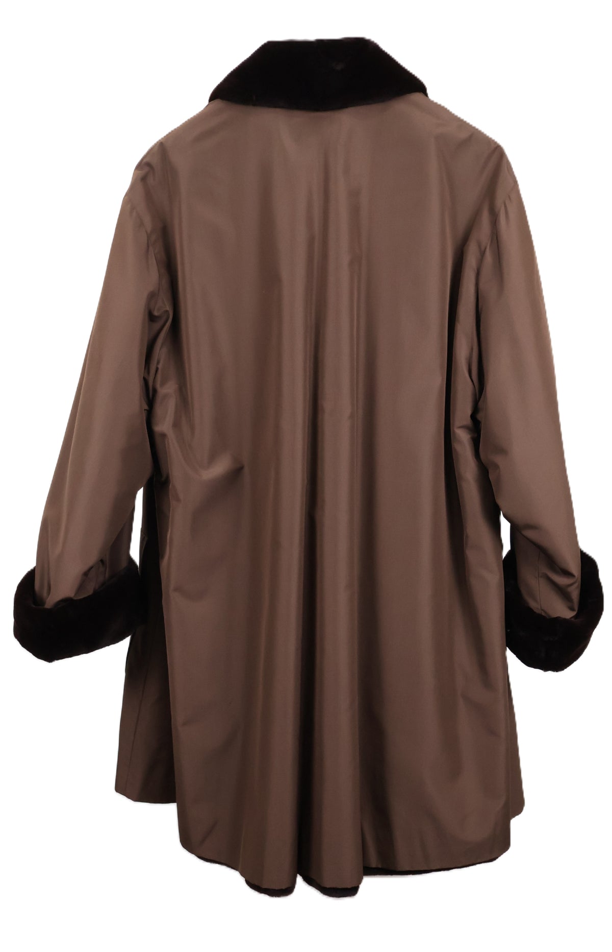 PRE-OWNED J.MENDEL MATARA DYED SHEARED MINK REVERSIBLE TO TAFFETA W/ WING COLLAR & TURN BACK CUFFS