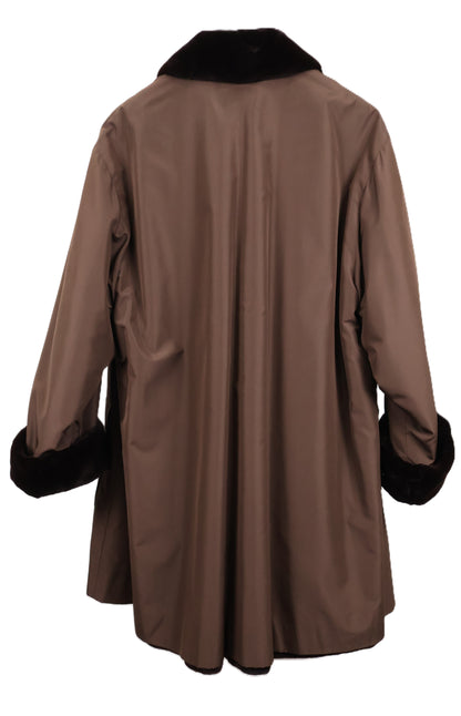 PRE-OWNED J.MENDEL MATARA DYED SHEARED MINK REVERSIBLE TO TAFFETA W/ WING COLLAR & TURN BACK CUFFS