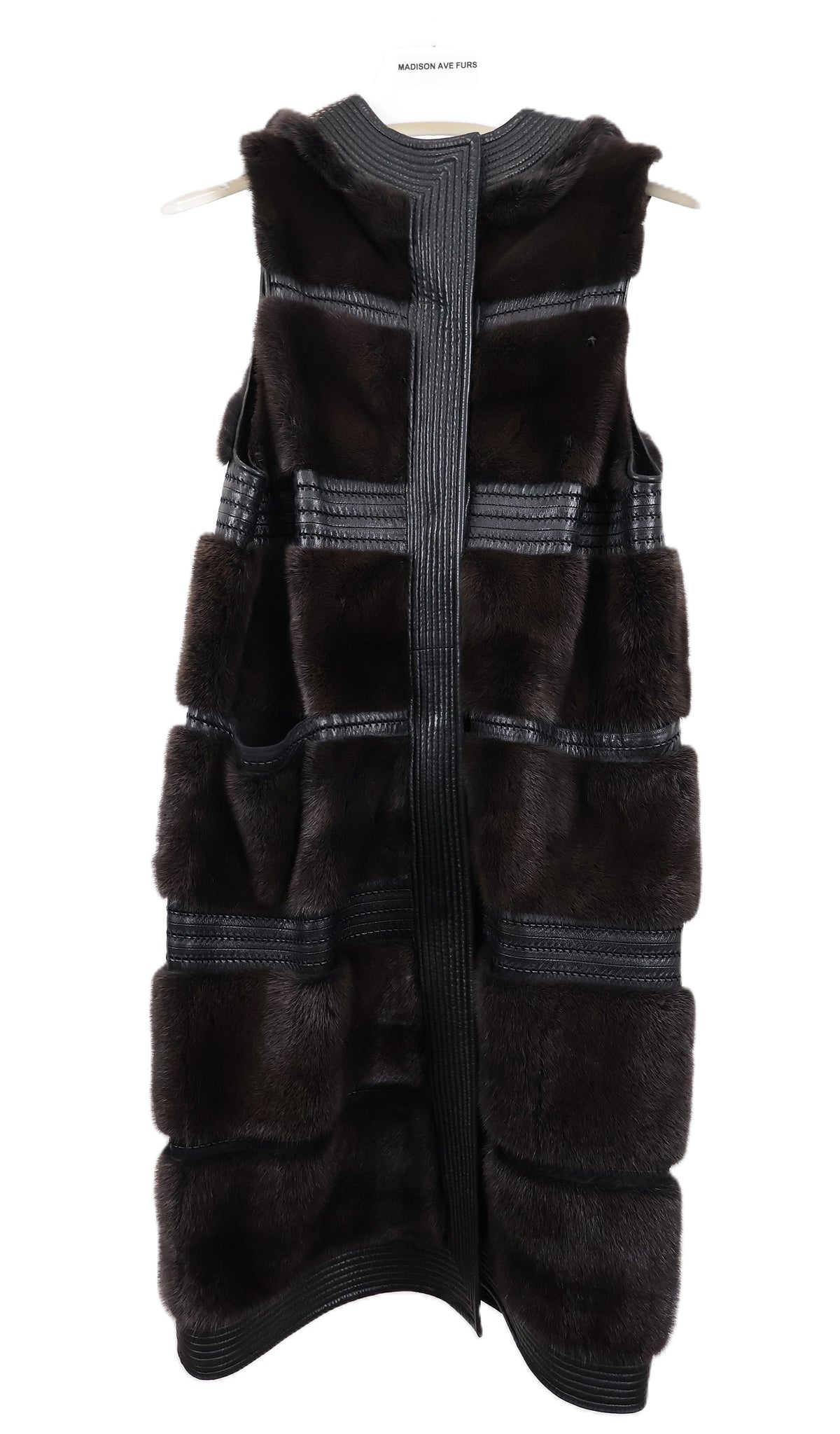 PRE-OWNED J.MENDEL GREY MINK & LEATHER HORIZONTAL HOODED LONG VEST