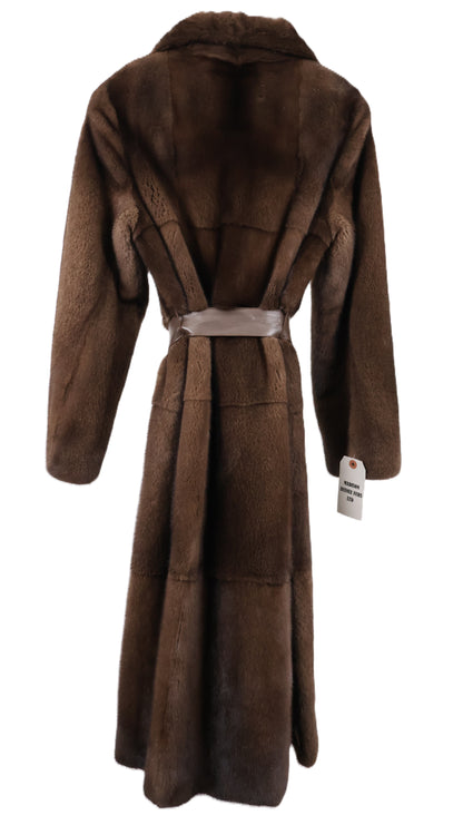 NEW DEMI BUFF MINK TIERED MINK COAT W/ LEATHER BELT & SIDE SLITS & WING COLLAR