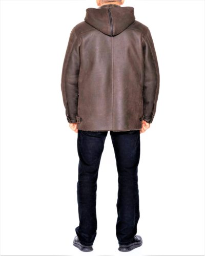 New Men’s Brown Napa Shearling Jacket w/ Hood