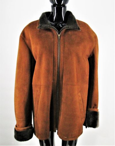 New Men’s Rust Dyed Merinos Shearling Lamb Jacket (Size: 42)