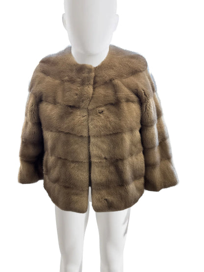 NATURAL SILVER BLUE MINK HORIZONTAL JACKET W/ RING COLLAR & 3/4 SLEEVES