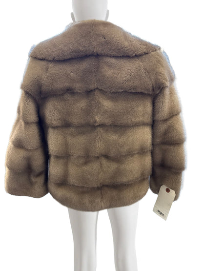 NATURAL SILVER BLUE MINK HORIZONTAL JACKET W/ RING COLLAR & 3/4 SLEEVES